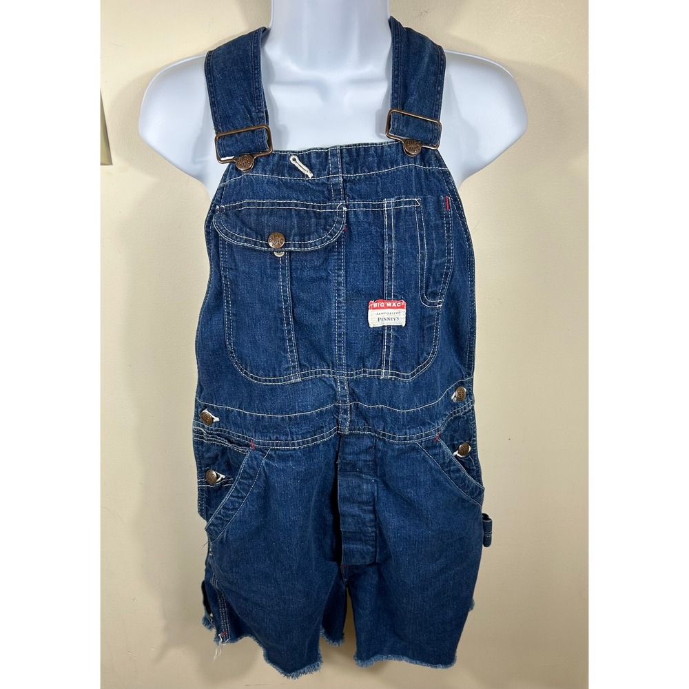 Big Mac Shortalls Unisex Blue VTG CUT OFF Denim Carpenter‎ Penneys Bib Overalls